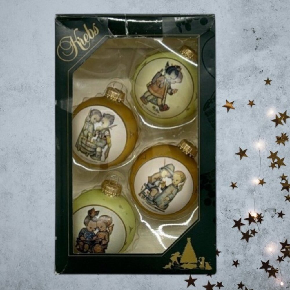 Vintage M J Hummel Glass Christmas Ornaments by Krebs 4 American Classic USA